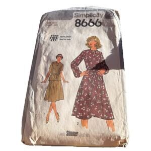 Vintage Simplicity 8666 Dress Sewing Pattern Size 16½ Half Size 1980s
